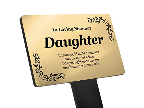 OriginDesigned Placa conmemorativa de la hija (plata/oro/negro y blanco), impermeable, para exteriores, marcador de tumba, homenaje, marcador de plantas (dorado)