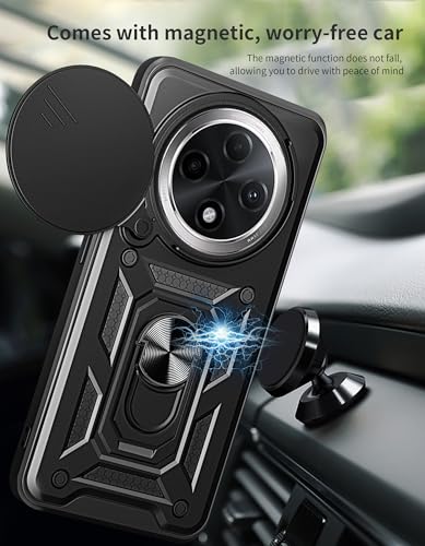 Image of SPAZY CASE Oppo F27 Pro Plus 5G Back Cover | Heavy Duty Hybrid Case with 360 Degree Rotating Finger Ring Holder + Slider Shutter Camera Protection Case for Oppo F27 Pro Plus 5G 5G - Black