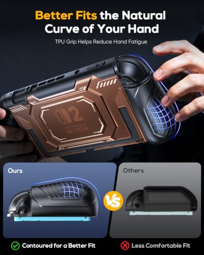Image of FASTSNAIL Switch 2 Protective Case, Switch 2 Cover with Dockable TPU Middle Frame, Non-Slip Ergonomic Grip for Joycon 2, Anti-Scratch PC Front Cover with 12 Game Card Slots for Switch2 - Orange