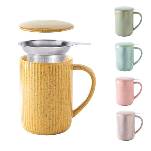 Yundu Tasse à thé en céramique avec infuseur et couvercle, 470 ml