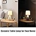 Modern Small Ceramic Table Lamp, Cream Irregular Geometric Bedside Desk lamp for Living Room Bedrooms, Farmhouse Nightstand Lamps with White Fabric Shade