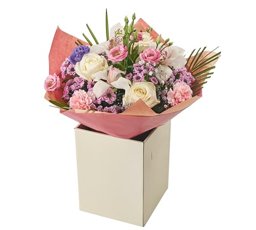 Elegant Orchid and White Rose with Pink Carnations and Lisianthus Bouquet, Fresh Flowers in Gift Box, Celebrations Floral Arrangement For Birthdays, Anniversaries, Festive Occasions