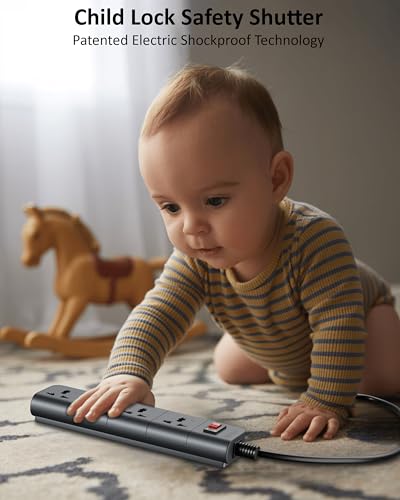 Image of FEDUS Surge Protector, 4 Universal Sockets with Individual Switch, 10 Meter 32 Feet Long Cable, Extension Board Cord, Automatic Overload Protection, Fireproof Power Strip Switch Board, Spike Guard