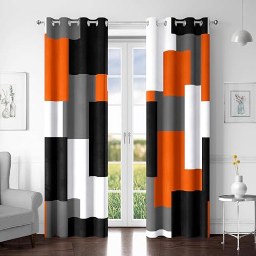Tyrot Orange 100% Blackout Curtains for Bedroom 96 inch Long 2 Panels Set Black Grey Modern Abstract Geometric Black Out Curtains Insulated Room Darkening Window Drapes for Living Room, 52Wx