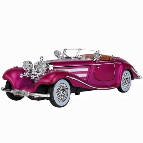 Image of 1:24 Benz 500K Toy Car Model, Diecast Collectible Pull Back Model Car with Sound and Light, Retro Classic Car Toy Gift Vehicles for Adults, Kids, Boys, and Girls (Pink)