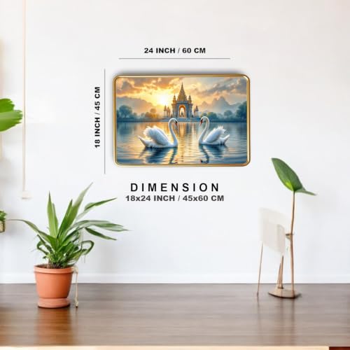 Image of Vastu Swan Pair Photo Frame, Gold, Slim, Sparkle Coated Lamination, for Living Room and Office, 18x24 Inch 53007