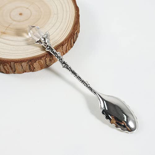 Soulnioi Vintage Carved Crystal Spoons Retro Decorative Coffee Stirring Spoons Dessert Spoons Ice Cream Spoon with White Crystal Head for Cafe Office Tableware -Silver - Image 3