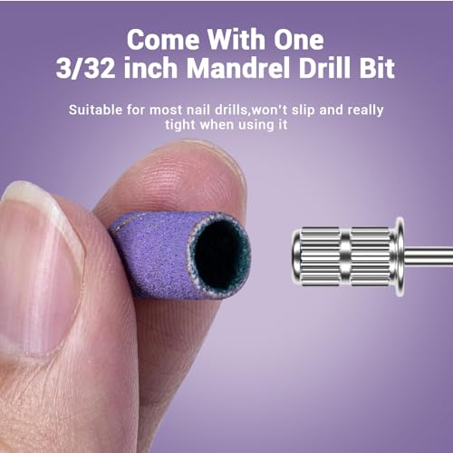 Image of MelodySusie 100 Pcs Nail Drill Bits Sanding Bands for Nail Drill 240 Extreme Fine Grit Nail File Sanding Bands for Acrylic Nails Gel Manicures and Pedicure, Purple