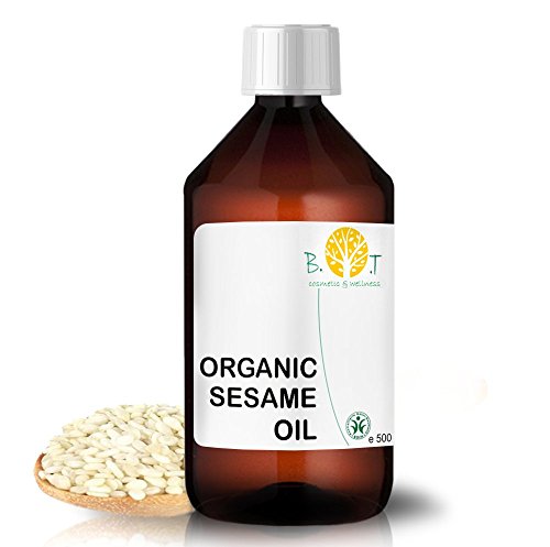 100% reines und natürliches Bio-Sesamöl, das aus der Kaltpressung von Sesamsamen gewonnen wird. Zertifiziert biologisch. Haut- und Haarpflege. Ayurveda Massageöl - 500 ml Cover