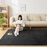 Softime カーペット ラグ 低反発 ラグマット 厚手 15mm 絨毯 防音 185×185cm 約2畳 滑り止め付 防ダニ 抗菌 防臭 地毯 オールシーズン快適 床暖房 ホットカーペット対応 じゅうたん リビングマット 無地・ブラック