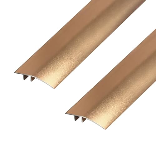 2 Stück Aluminium-Boden-Übergangsstange, Türstange, Metall-Bodenleiste für Türen, Schwellen, Fliesen, Laminat, Planken, Brücke die Höhe zwischen 6–12mm(Kupfergold, 0.9m×4.3cm)