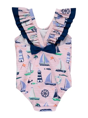 Image of RuffleButts Girls UPF50+ Sun Protection Ruffle V-Back One Piece Swimsuit