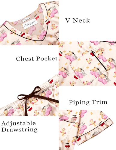 Image of Ekouaer Silk Pajama for Women Short Sleeve Satin Pj Set Two Piece Soft Sleepwear Loungewear S-XXL