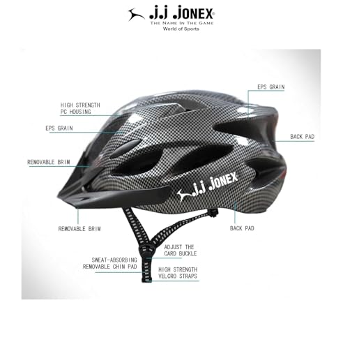 Image of JJ Jonex Adjustable Cycling & Skating Helmet with Detachable Visor | Light Weight | Adjustable Strap with Comfortable Chin Padding | Ideal for Men, Women & Kids (Black, Large)