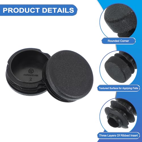 Image of PATIKIL 1-3 /4 Inch Plastic Tubing End Caps, 4 Pcs Round Hole Plug Insert for Round Iron Pipe Chair Leg Table Bookshelves Patio Furniture, Black