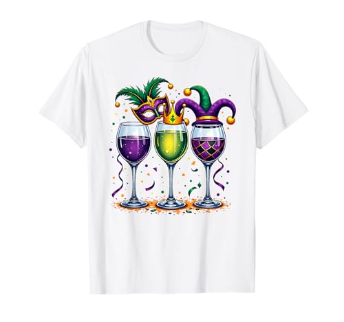 Mardi Gras Bicchiere Di Vino Bere Team Wine Festival Parade Maglietta
