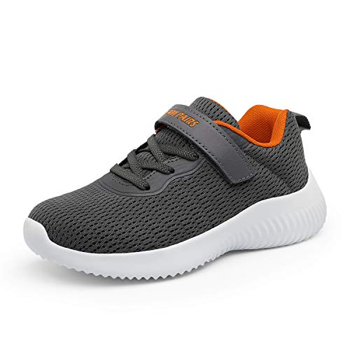 DREAM PAIRS Boys Girls Shoes Kids Tennis EZ-Ons FunRun Breathable Running Athletic Sport Sneakers 13 Little Kid Dark/Grey/Orange