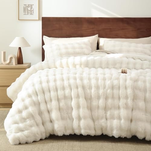 YIKUSH White King Comforter Set, Faux Fur, Cozy & Warm
