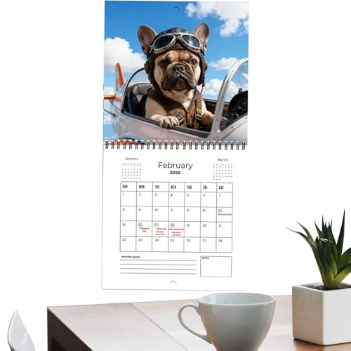 Weqizuerqi Wandkalender 2026 | Monatliches Dickes Papier Mit Notizen,Französische Bulldogge Kalender 2026 Planer | Für Akademische Termine Home Office Schulwohnheim Familie Schüler Lehrer Weihnachten