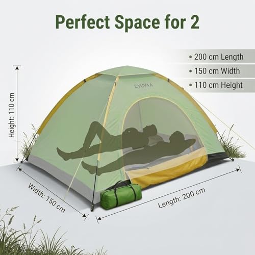 Image of EYUVAA LABEL Waterproof 2 Person Camping Tent | Lightweight Portable Outdoor Dome Tent with Carry Bag | Easy Setup Windproof for Hiking, Trekking, Picnic & Travel (Random Colour)