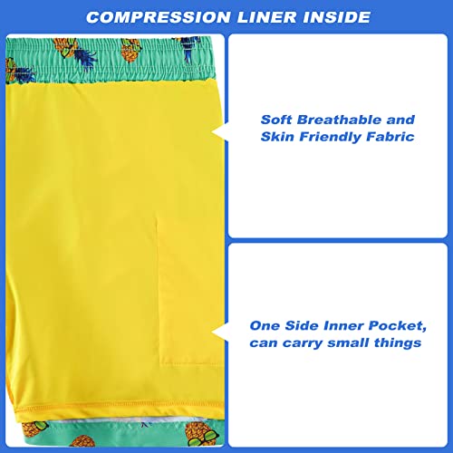 Cozople Men's Compression Liner Swim Shorts Summer Lightweight Swim Trunks Funny Pineapple Style Swimwear Boxer Brief Lined Surfing Shorts Inside Pockets L #TOP1