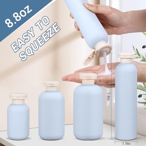Image of ASEVAT 8.8 oz Plastic Travel Refillable Shampoo Bottles, Empty Squeeze Bottles with Flip Cap, Travel Containers for Shampoo and Conditioner (4 Pcs)