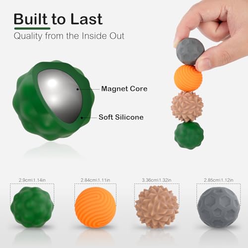 Fidget Toys Adults – 4PCS Magnetic Silicone Stress Balls for Anxiety, Focus & ADHD Relief, Textured Sensory Desk Gadgets, Stocking Stuffers or White Elephant Gifts for Men Women Teens - Image 2