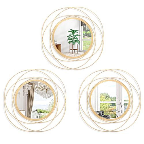 HLFMVWE Gold 3 Set Circle Mirrors Wall Decor Wire Metal