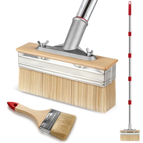 7 Deck Stain Brush with 150cm Long Handle Deck Stain Applicator Set with 3 Paint Brush Decking Paint Brush for Wood Stain Oil Fence Shed & Patio