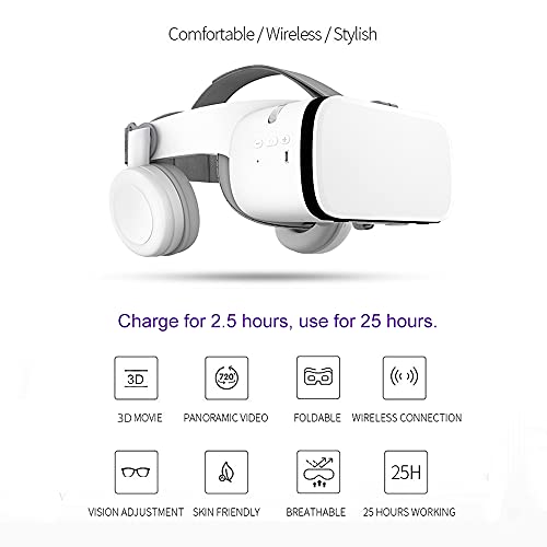 Thafikzi Vr Headset With Remote Control Virtual Reality Headset For Phones 3D Glasses For Movies & Games Bluetooth Vr Glasses For Iphone/ Samsung Compatible For Ios / Android (White) #TOP3