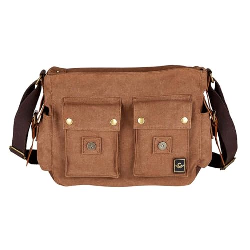 Canvas Messenger Bag with leather trim, Olive, 15.3 x 4.33 x 12.2 inches3