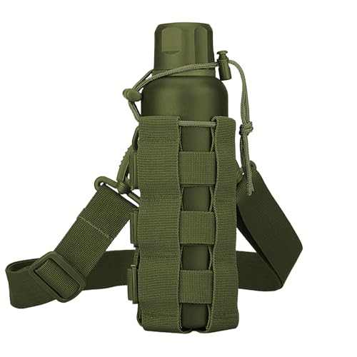 Lvjkes Bolsa táctica para Botellas de Agua, Ajustable Mochila Jaula para Botella De Agua, Material de Nylon con cordón, Adecuado para Camping, Viajes, Senderismo (Verde Militar)