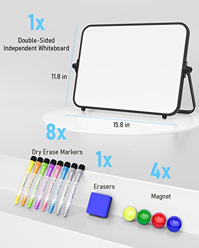 Nicpro Dry Erase Small Whiteboard A3 with Non-Slip Stand, 12 x 16'' Double Sided Magnetic Desktop White Board with 8 Pens, Eraser, Magnet, Portable Writing Easel for Kid Drawing St image 5
