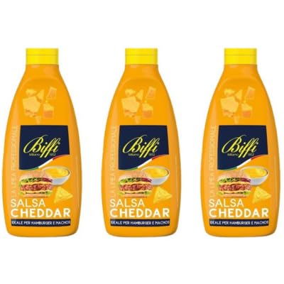 3X Confezione Per Biffi Salsa Cheddar, Salsa al Formaggio per Hamburger e Nachos, 3x875 ml
