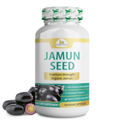 Organic Veda Jamun Seed Capsules – Indian BlackBerry Seed Sugar Digestion Herbal Supplement – Supports Metabolism & Antioxidant Health – Vegan, Non-GMO, No Fillers – 120 Capsules