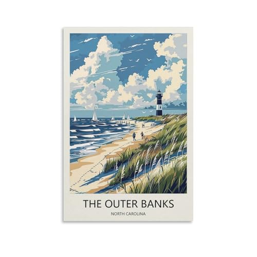 Outer Banks NC Vintage Travel Poster Canvas Wall Art 08x12in
