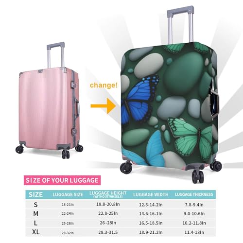 Blue Butterfly Green Butterfly And Stone Tsa Approved Luggage Cover For 18-32 Inch Suitcases Scratch-Resistant Stretch Luggage Cover 6