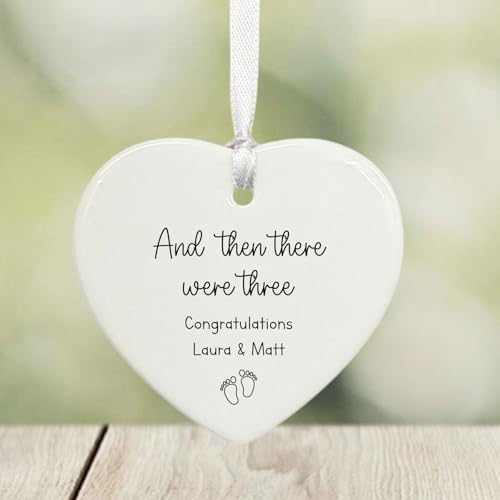 Personalised Porcelain Heart 'Then There Were Three' Baby Keepsake, Newborn Gift, Pregnancy Announcement, Family Celebration