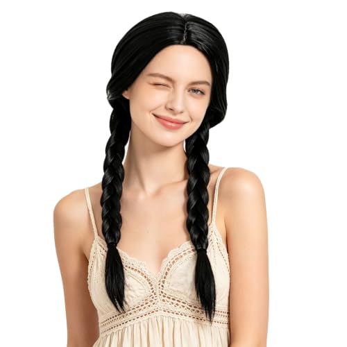 SKHAOVS Long Black Braids Wig Cosplay Black Plaited Wig for Women Girls Wig Long Braids Synthetic Wigs with Breathable Mesh Cap Birthday Hallween Christmas