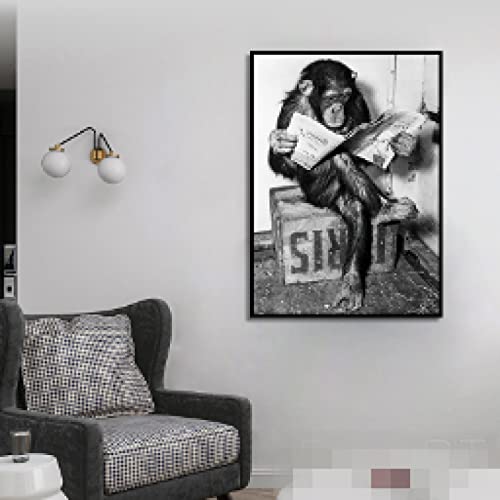 Affiche murale singe journal pour masquer un mur vide avec humour 40x60 - 4