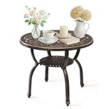 Outvita Patio Side Table, 23.6in Outdoor Round Cast Aluminum Bistro Table and Antique Design for Backyard Porch Pool Balcony Deck Bronze