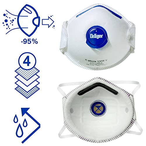 Dräger X-Plore 1350 N95 Particulate Respirator With Exhalation Valve, 10 Pack, Size M/L, Niosh-Certified Dust Mask #TOP1