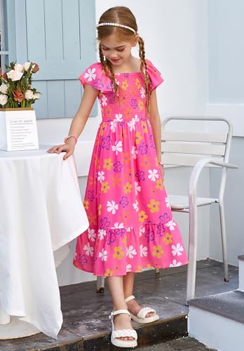 GRACE KARIN Girls Floral Easter Dresses Size 10 Tween Girl Spring Maxi Dress Kids Summer Hawaiian Dress,Hot Pink — view 6