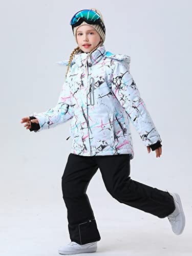 WOWULOVELY Girls Thicken Warm Snowsuit Hooded Ski Jacket Pants 2 Pcs Set Skiing Jacket with Pants2