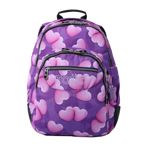 TOTTO - Mochila Escolar, Modelo Crayoles, Capacidad 20 L, Neceser Extraíble y Bolsa Calzado, Bolsillo para Botella, Espaldar Ergonómico con Flujo de Aire, Resistente, Estampado Chubby