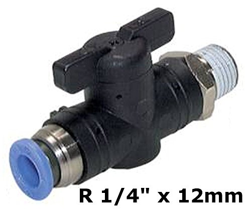 Preisvergleich Produktbild Absperrhahn mit Steck- und Gewindeanschluss - konisch - Steckverbinder -Pneumatikverbinder - Push In ( R 1 / 4" x 12mm)