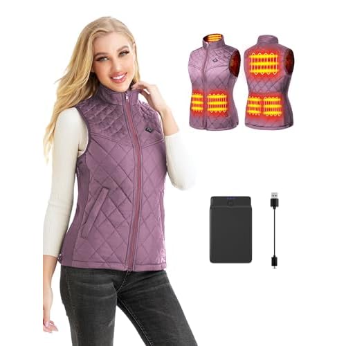Kintiwe Heated Vest for Women,Heated Gilet with 12000mAh Battery Pack,Lightweight Thermal Body Warmer, Slim Fit Electric Rechargeable Heated Jacket S Lilac