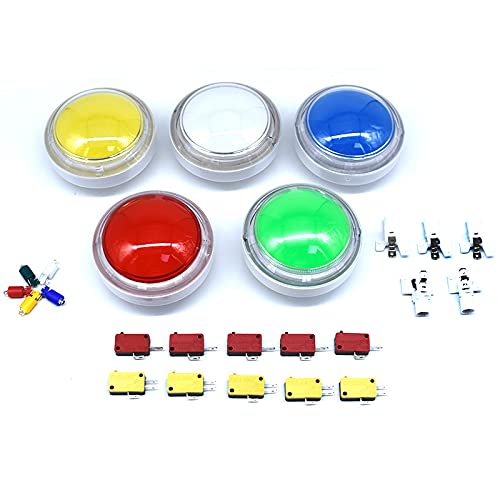 Arcity 5 Pz 100mm Arcade Pulsante LED Dome Illuminato 4 Pollici Convesso con Microswitch per Jamma MAME Pop'n Music Game Machine Cabinet Console 5 Colori Durevole Nuovo
