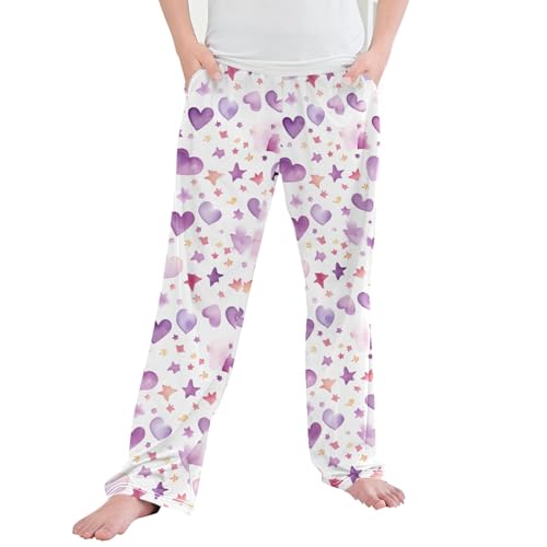 Hearts Long Pajama Pants Elastic Waist PJ Bottoms with Pockets S A111879