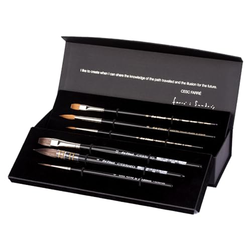 da Vinci, Signature CESC FARRÉ, Set, Maestro & CASANEO, Aquarellpinsel, Für Papier, Verwaschen, Elegante Kartonbox mit Magnetverschluss, Made in Germany, Größe 4, 8, 12, Schwarz